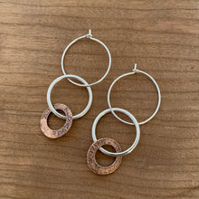 Load image into Gallery viewer, Sterling and Bronze Three Ring Earrings