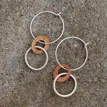 Load image into Gallery viewer, Sterling and Bronze Three Ring Earrings