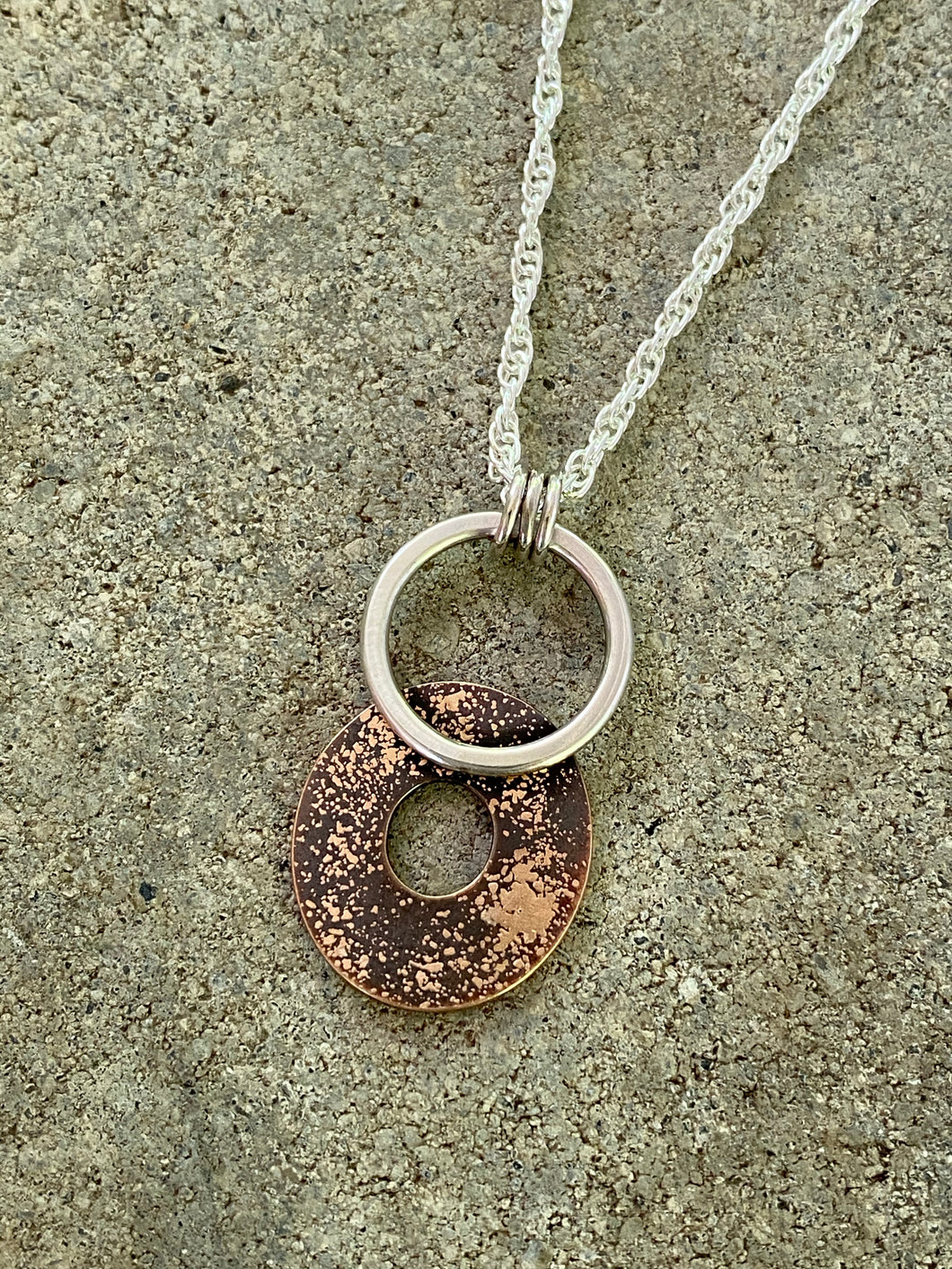 Bronze with Gold Fused Oval and Sterling Circle Pendant