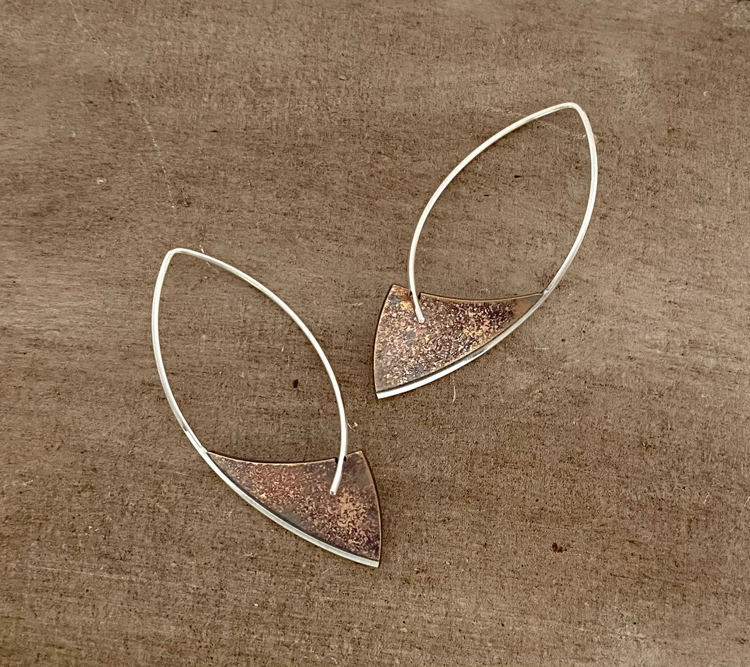 Bronze, Fused Gold and Sterling Silver Sailboat Earrings
