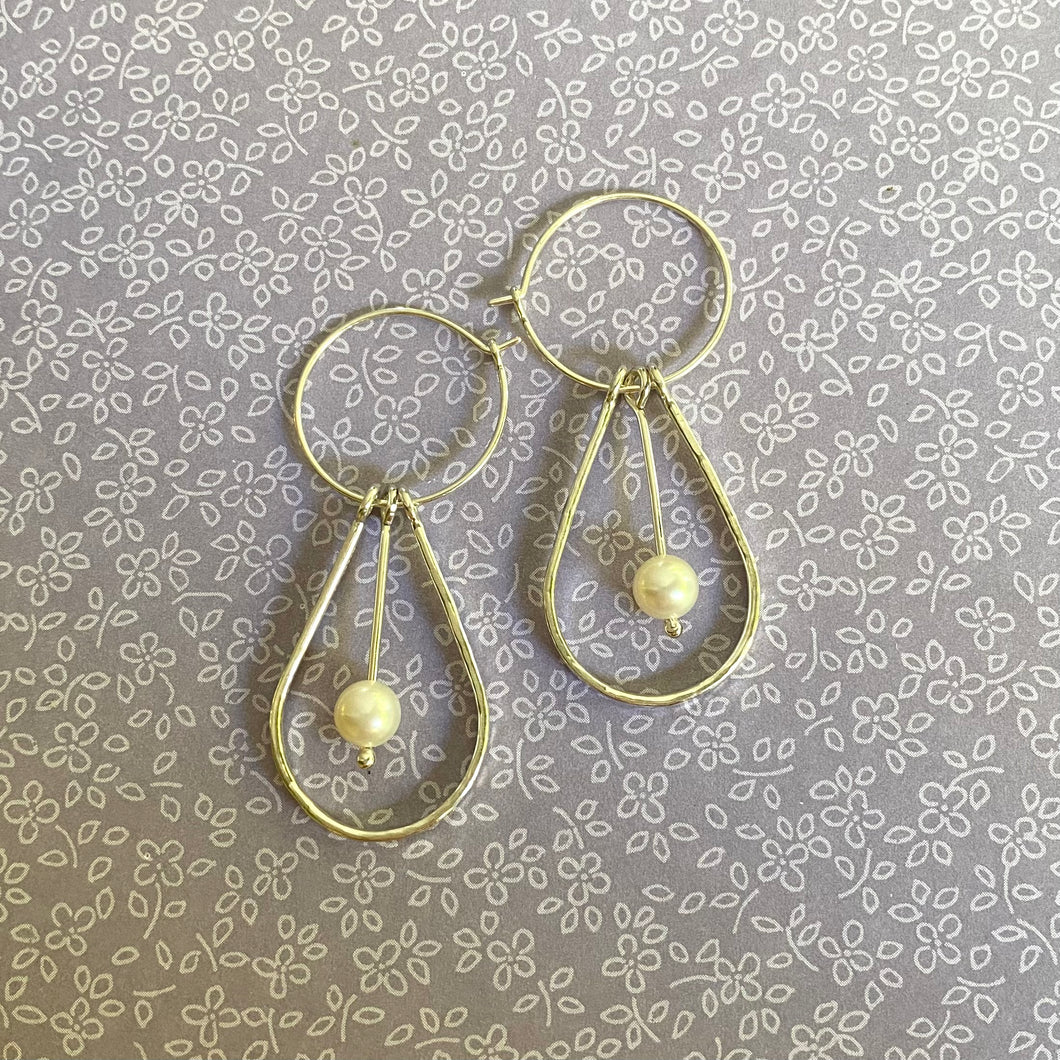 Sterling and Pearl Teardrop Hoops