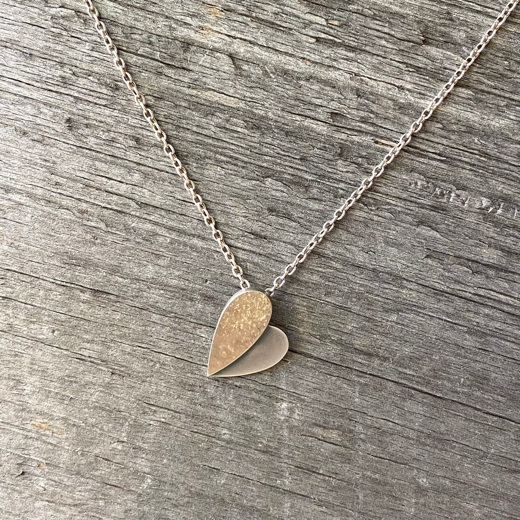 Sterling, Gold Fused Butterfly Heart Pendant on Sterling Chain