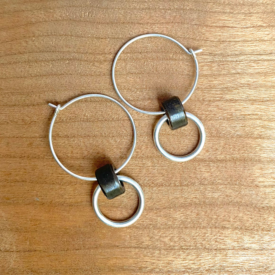 Sterling and Brass 3 Ring Earring