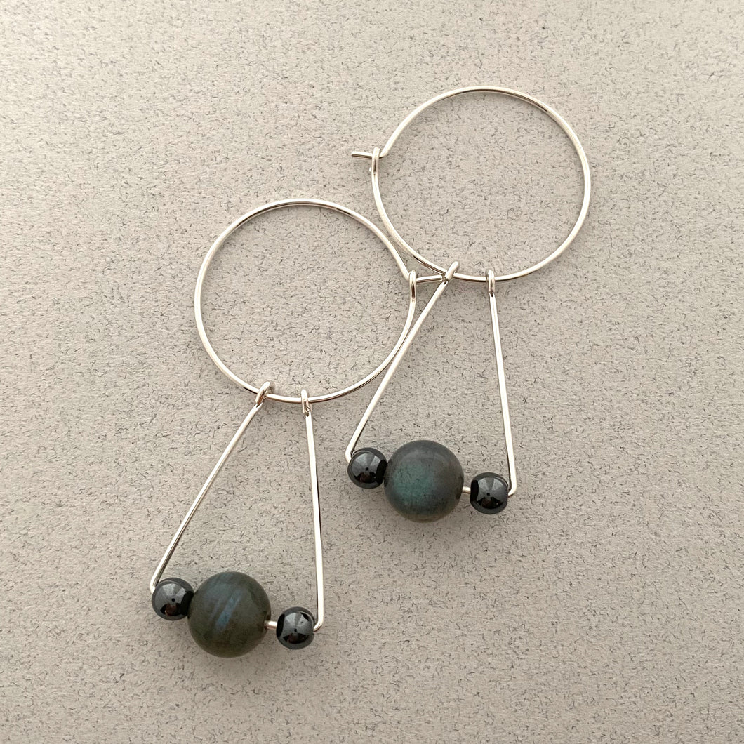 Sterling and Bead Trapeze Earrings