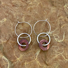 Load image into Gallery viewer, Sterling and Bronze Three Ring Earrings
