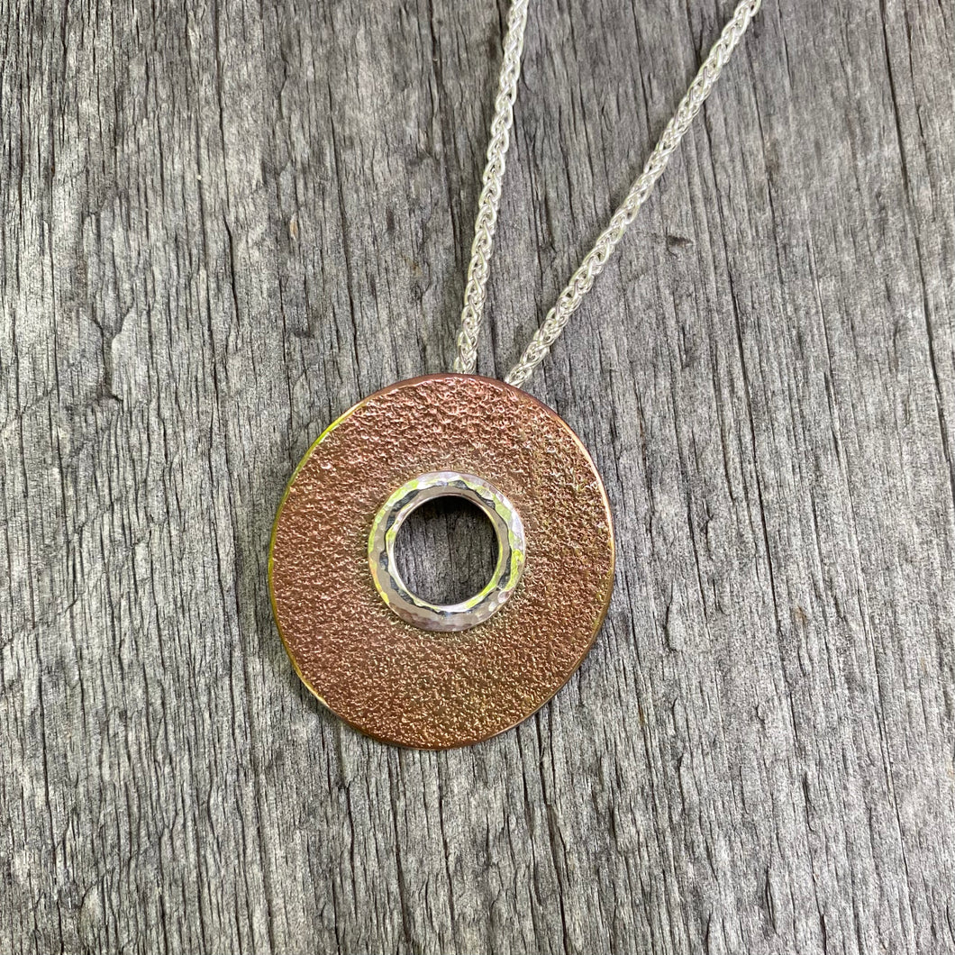 Bronze and Sterling Oval Pendant on Chain