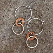 Load image into Gallery viewer, Sterling and Bronze Three Ring Earrings
