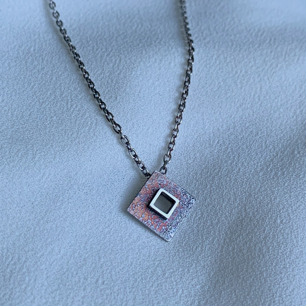 Sterling Silver Fused Square Pendant on 16