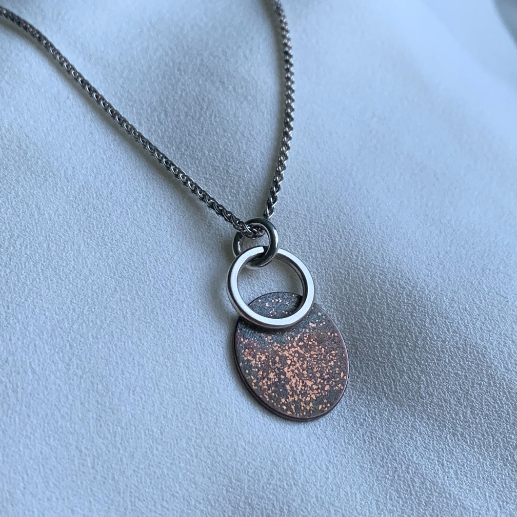 Bronze & Gold Fused Oval Pendant on 18