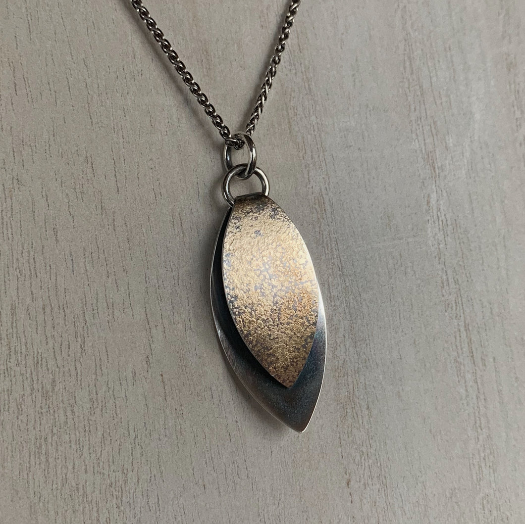 Sterling & Fused Gold Folded Leaf Pendant on Chain