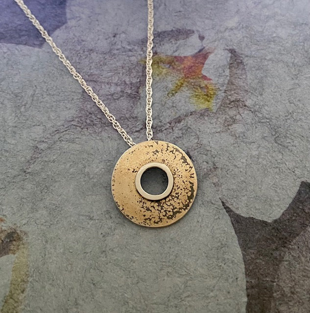 Sterling Circle Pendant with Gold Fusing