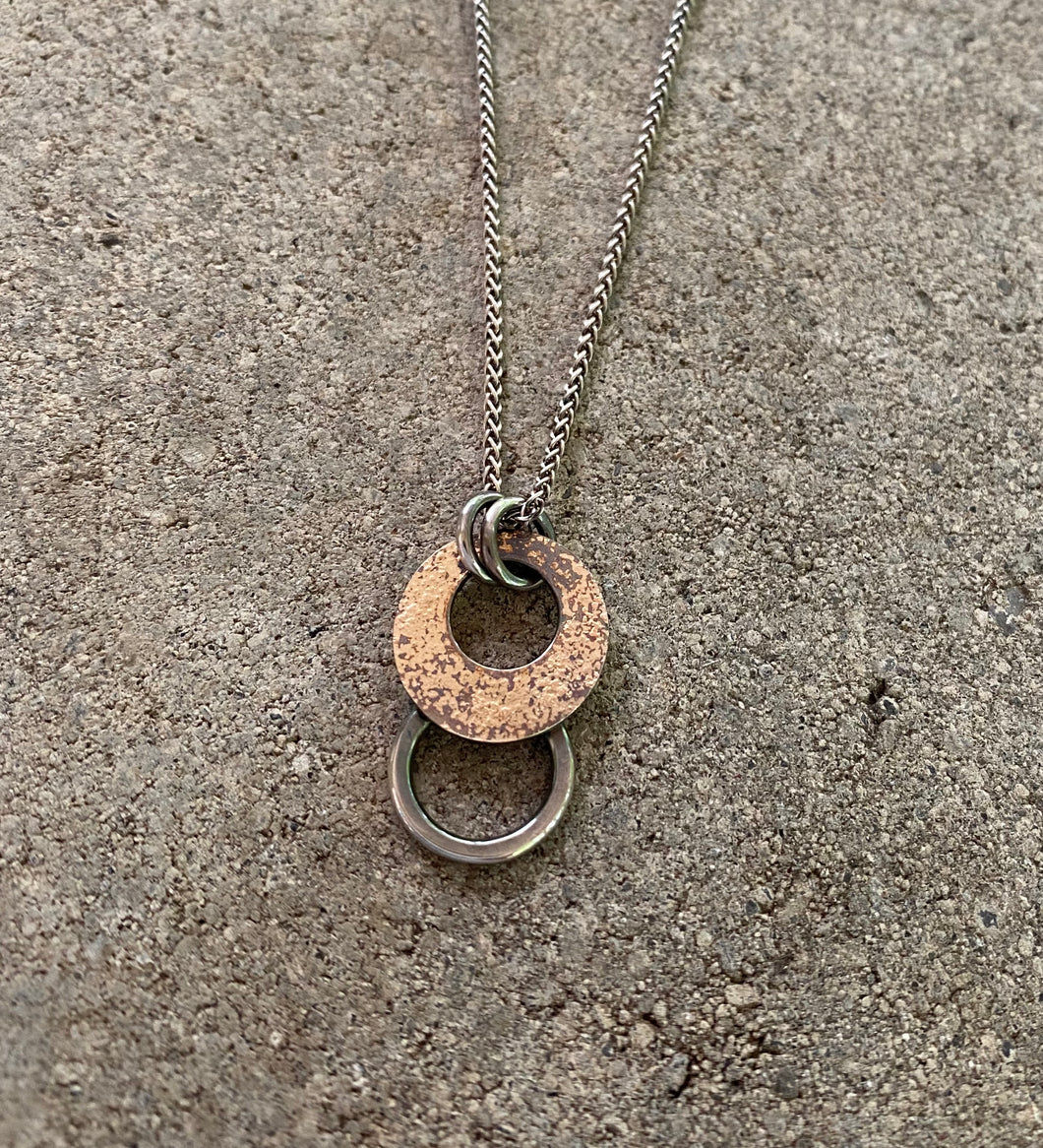 Sterling, Gold Fused Oval and Circle Pendant