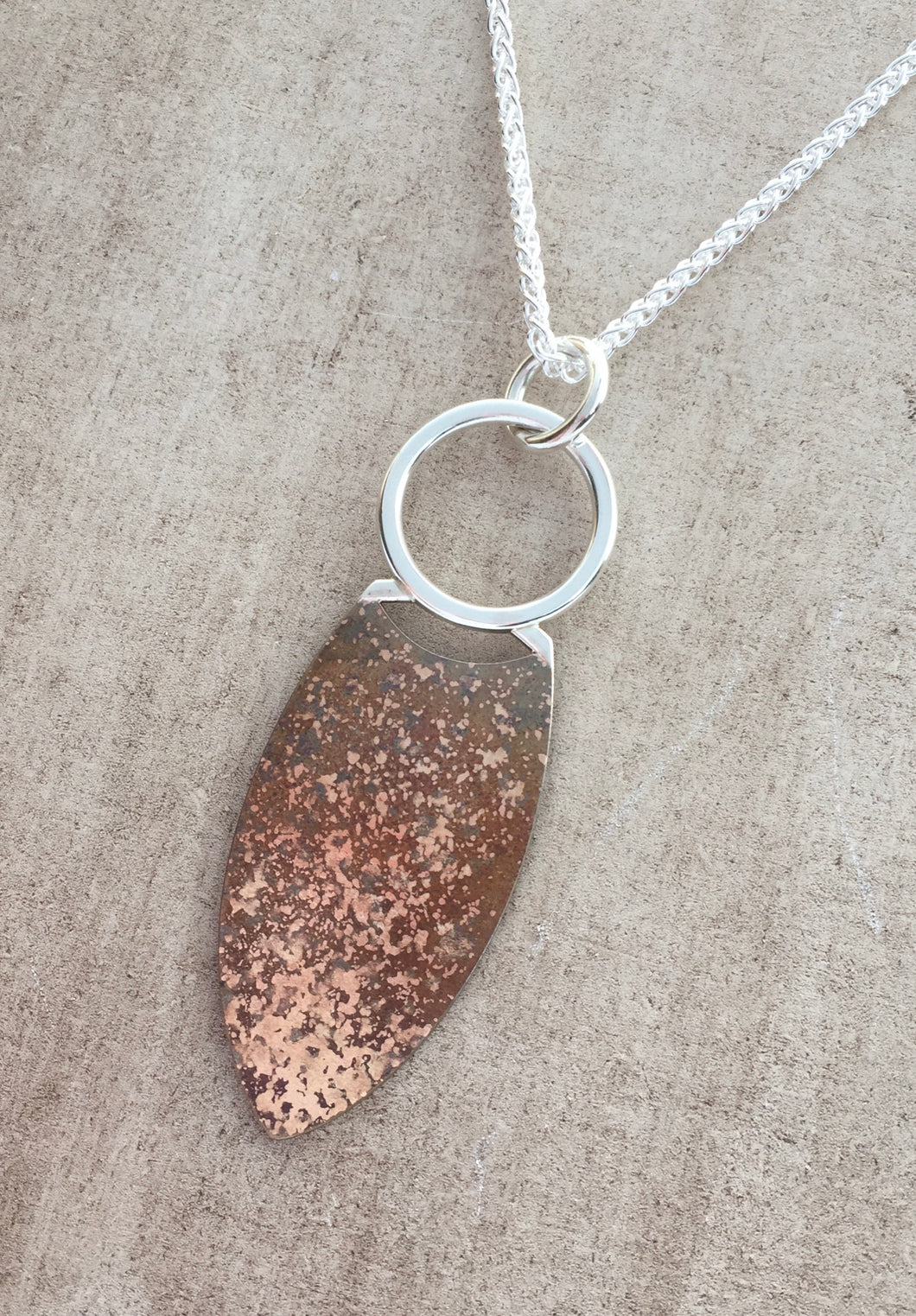 Bronze, Fused Gold and Sterling Leaf Pendant on Chain